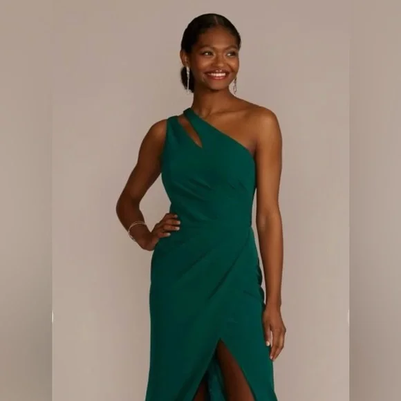 green emerald velvet dress Daphne High Neck Satin Bridesmaid Dress main image 1